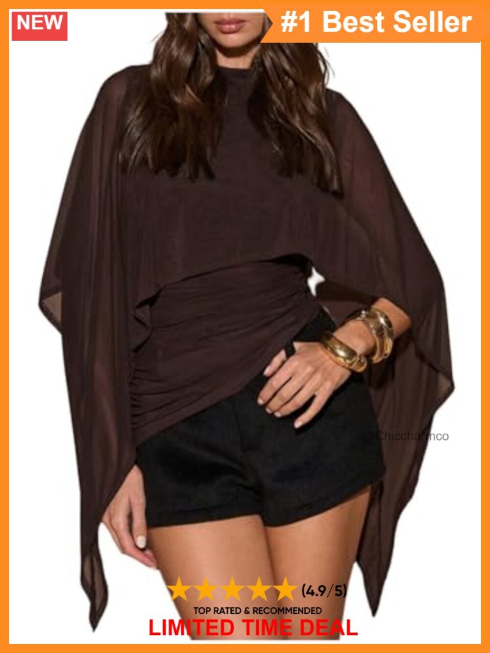 Womens Asymmetrical Mesh Poncho Top Long Sleeve Slim Fit Party